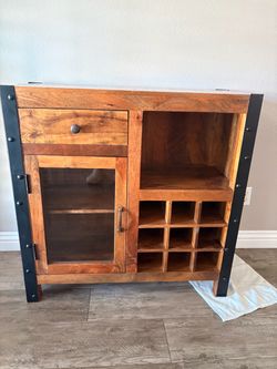 Wood and Metal Bar Cabinet with Wine Rack