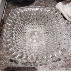 vintage Indiana Glass Diamond Point Design square bowl/ Candy Dish Mid Century . 