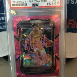 Los Angeles Lakers Max Christie Autographed Prizm Ice Pink #270 RC PSA.