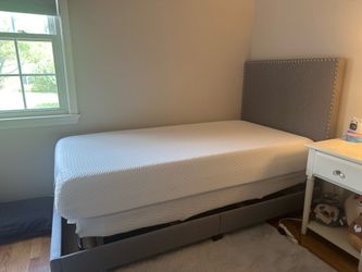 Gray Upholstered Twin Bed with organic mattress