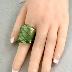Green Murano Glass Ring, Size 7