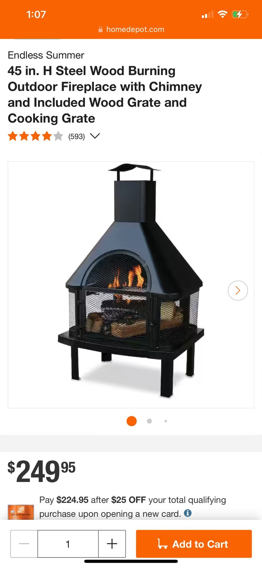 Steel Wood Burning Outdoor Fireplace with Chimney