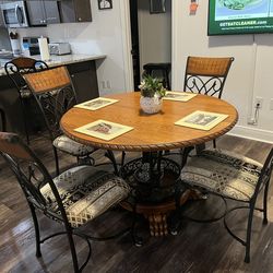 Table And Chairs Wood Top And Two Counter High Bar Stools Included