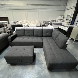 Gray Sectional w/ cup holder 