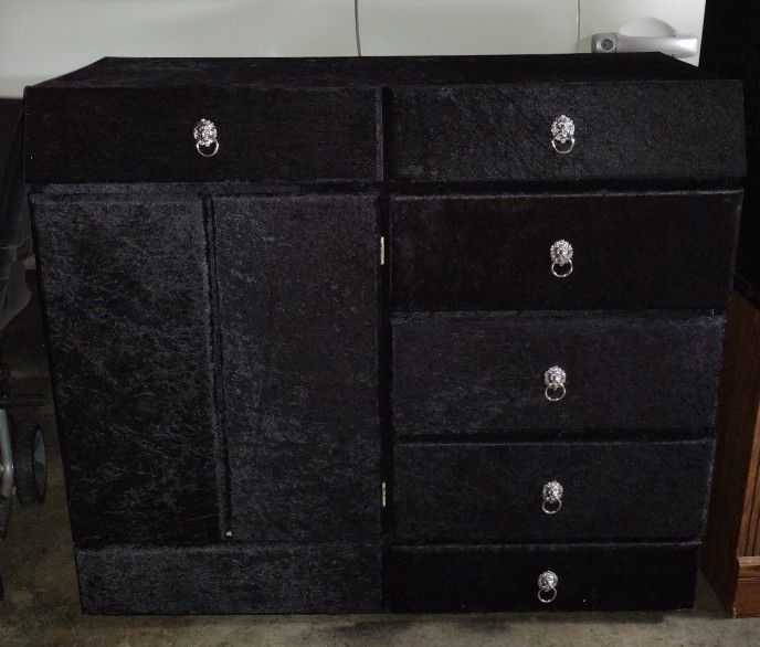 Black Velvet Large Dresser W/ Matching Nightstands 