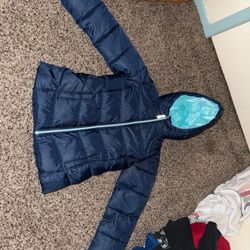 Wonder Nation Hooded Puffer Jacket Boys xs 4-5 Fleece Lined Blue Pockets
