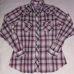 Roper Western Long Sleeve Shirt With Flower& Horseshoe Embroidered And Pearl Snap Buttons $15