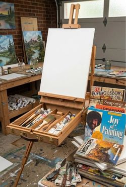 Vintage French Box Field Easel -Solid Wood Undercarriage - Bob Ross Oils