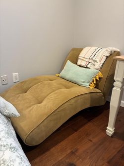 Gold Suede Tufted Chaise Lounge Chair