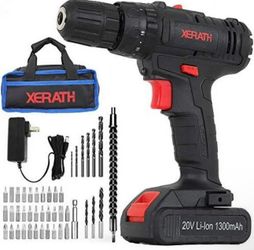 XERATH Cordless Drill Driver Kit, 20V Max Impact Hammer Drill Set W/ Lithium-Ion Battery, Built-In L