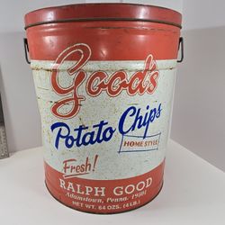 Vintage Goods Potato Chips Tin With Advertisement For Ralph Good Adamstown Pa Large