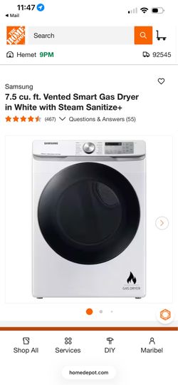7.5 cu. ft. Vented Smart Gas Dryer in White with Steam Sanitize+