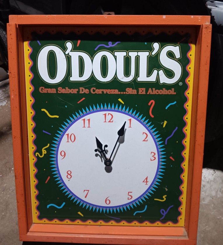O'DOUL'S BEER SIGN BAR, MANCAVE Wall Clock 17"X21" wood And Metal
