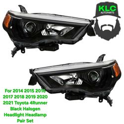 For 2014 2015 2016 2017 2018 2019 2020 2021 Toyota 4Runner Black Halogen Headlight Headlamp Pair Set