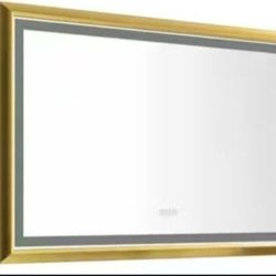 48 in. W x 30 in. H Large Rectangular Aluminium Framed Dimmable Wall Bathroom Vanity Mirror in Gold