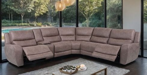 Brand New Light Brown Super Plush Power Reclining Sectional Sofa