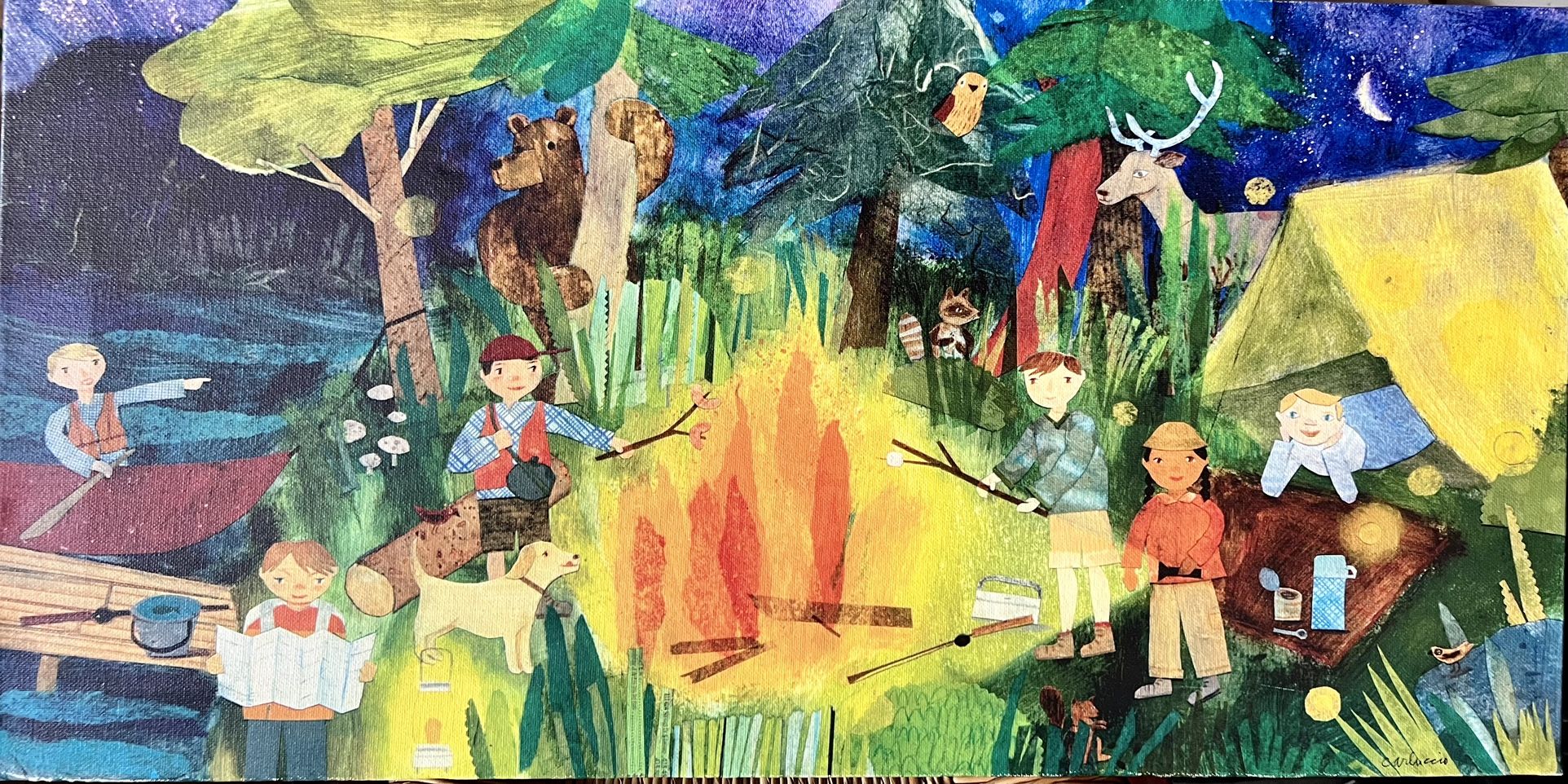 Great Nursery Art Kids Camping Scene 