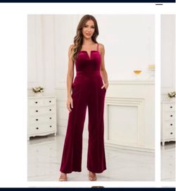 Velvet V neck jumpsuit
