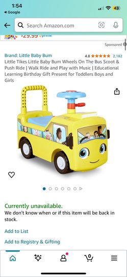 Little Tikes Little Baby Bum Wheels On The Bus Scoot & Push Ride | Walk Ride and Play with Music | Educational Learning Birthday Gift Present for Todd