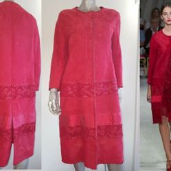 $12,000 OSCAR DE LA RENTA STUNNING SOFT RED LAMB LEATHER RUNWAY COAT US 2

St