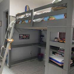 Need To Sell ASAP Top Bunk Bed With Desk And Dresser/grey