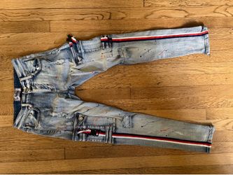 Denim Spot Men's Size 30 Distressed Skinny Jeans Paint Splatter Side Stripe
