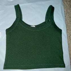 Green Ribbed Crop Tank Top