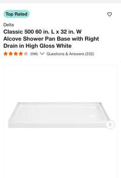 Delta Classic 500 60 in. L x 32 in. W Alcove Shower Pan Base with Right Drain in High Gloss White