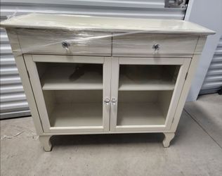 Layla 2-Drawer Glass Door Storage Buffet / Console Table – Cream/White