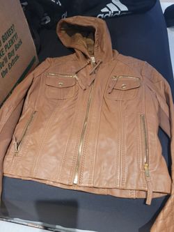Michael Kors Brown Caramel Leather Moto Jacket Womens Sz PM Super Soft