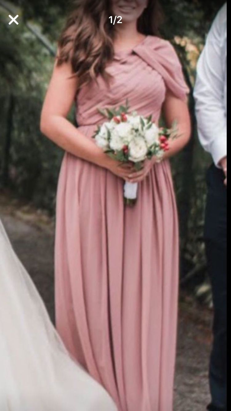 Two elegant, classic bridesmaids/ gowns In dusty pink