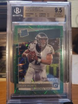 Jalen Hurts 2020 Donruss Optic Rated Rookie Green Velocity Prizm BGS 9.5, PSA 10
