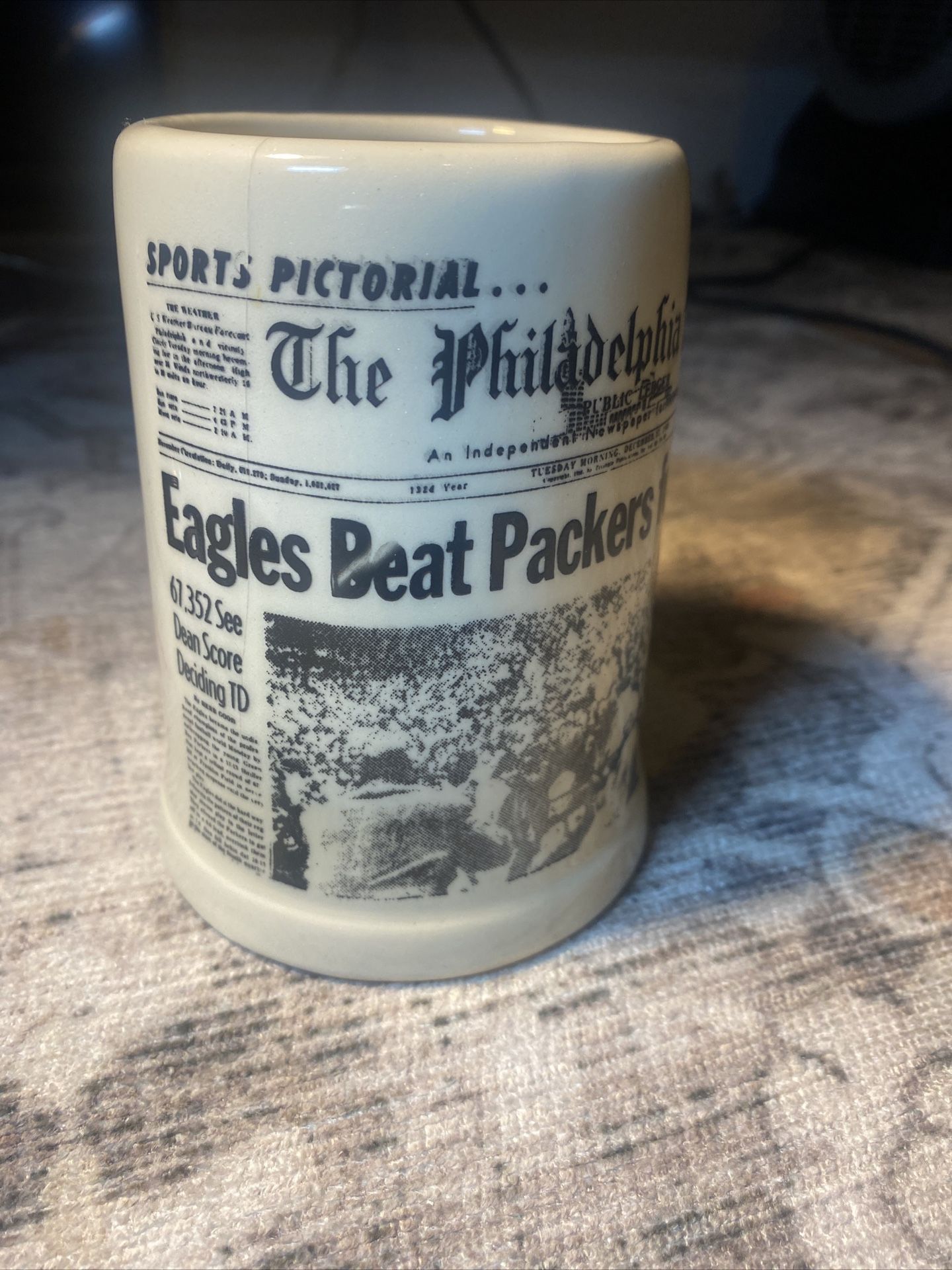 Vintage 1960 Philadelphia Eagles vs Green Bay Packers Newspaper Style Mug Stein