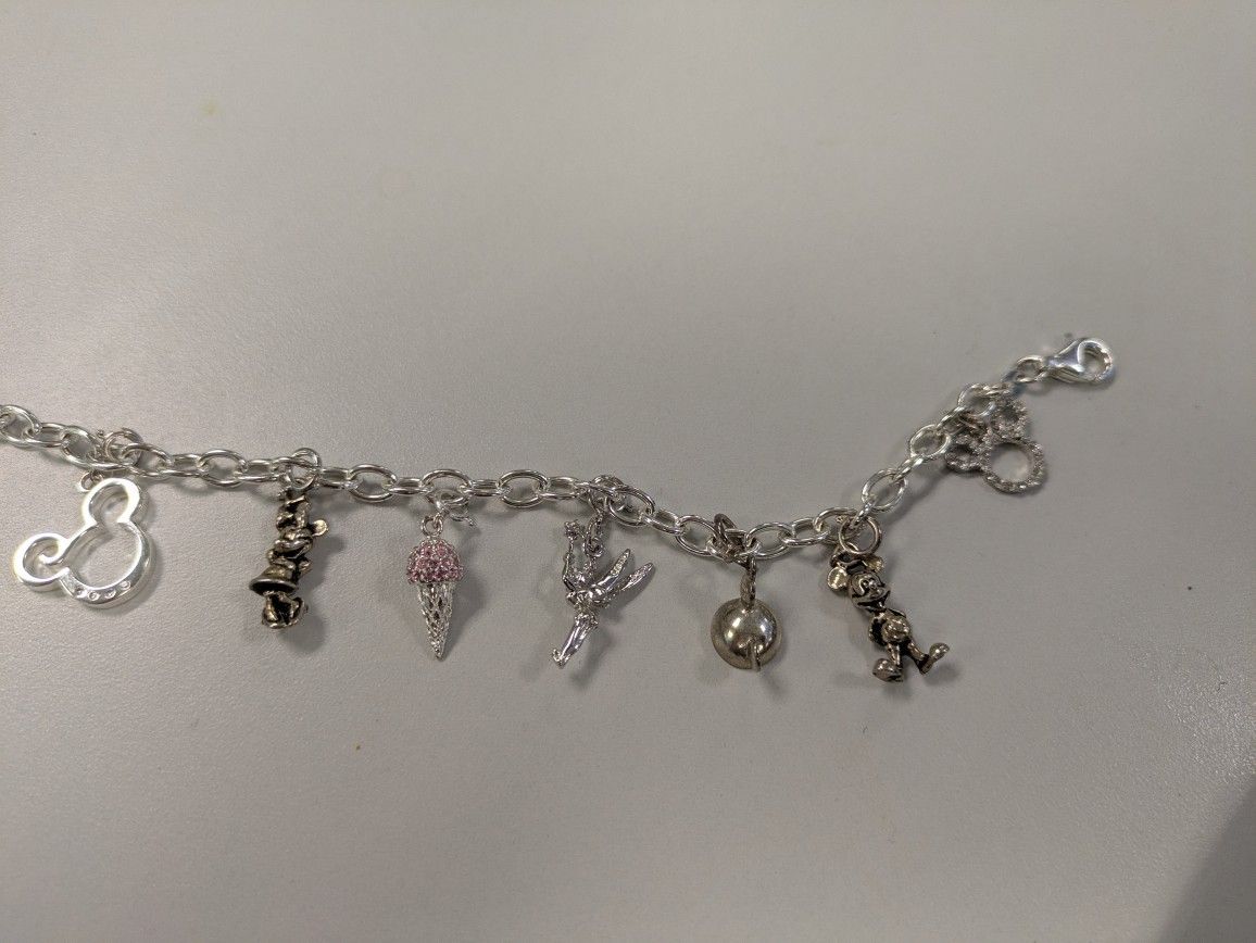 Disney Park Original Sterling Silver Charm Bracelet