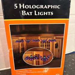 Vintage Halloween String lights - Set Of 5 Holographic Flying Bats 7 feet  long