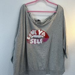 Torrid love yourself size 4 gray off the shoulder sweater