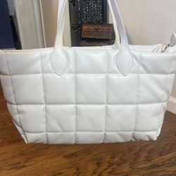 AQUA Quilted Tote Shoulder Bag in Bone