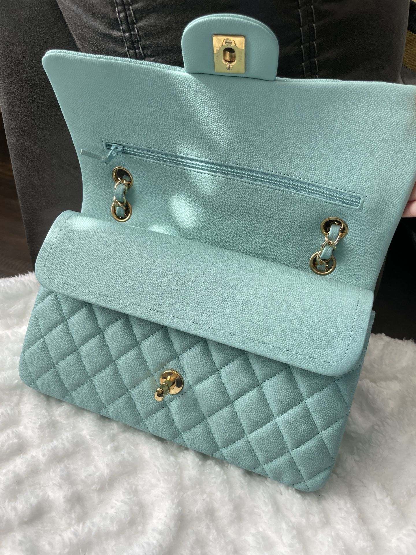 Tiffany Blue Chanel Classic Medium Flap Bag for Sale in Madison