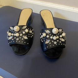 Guess Brand Women’s Black And Jewels Slip On Heels