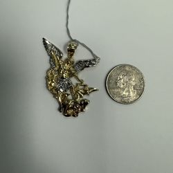 14k 2 Tone Real Solid Gold San Michael Saint Miguel Pendant