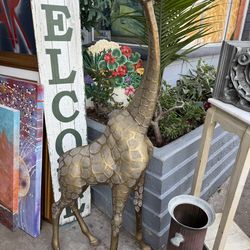 Mid Century solid brass giraffe 5 1/2 feet tall