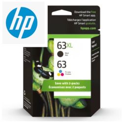 NEW HP 63XL/63 Black High Yield & Tri-Color Standard Yield Ink Cartridge, 2/Pack