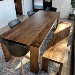 Rectangle Brown Wood Dining Table & Bench