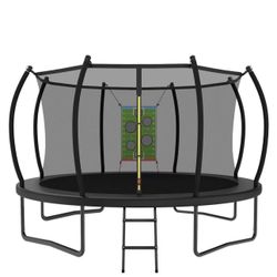Trampoline Outdoor 14FT 12FT 10FT 8FT with Safety Enclosure Net, Recreational Trampoline for Kids and Adults, Anti-Rust, ASTM Approved, Black