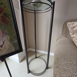 Tall metal round table with thick glass top
Plant stand 
15" x 15" x 41.5"h