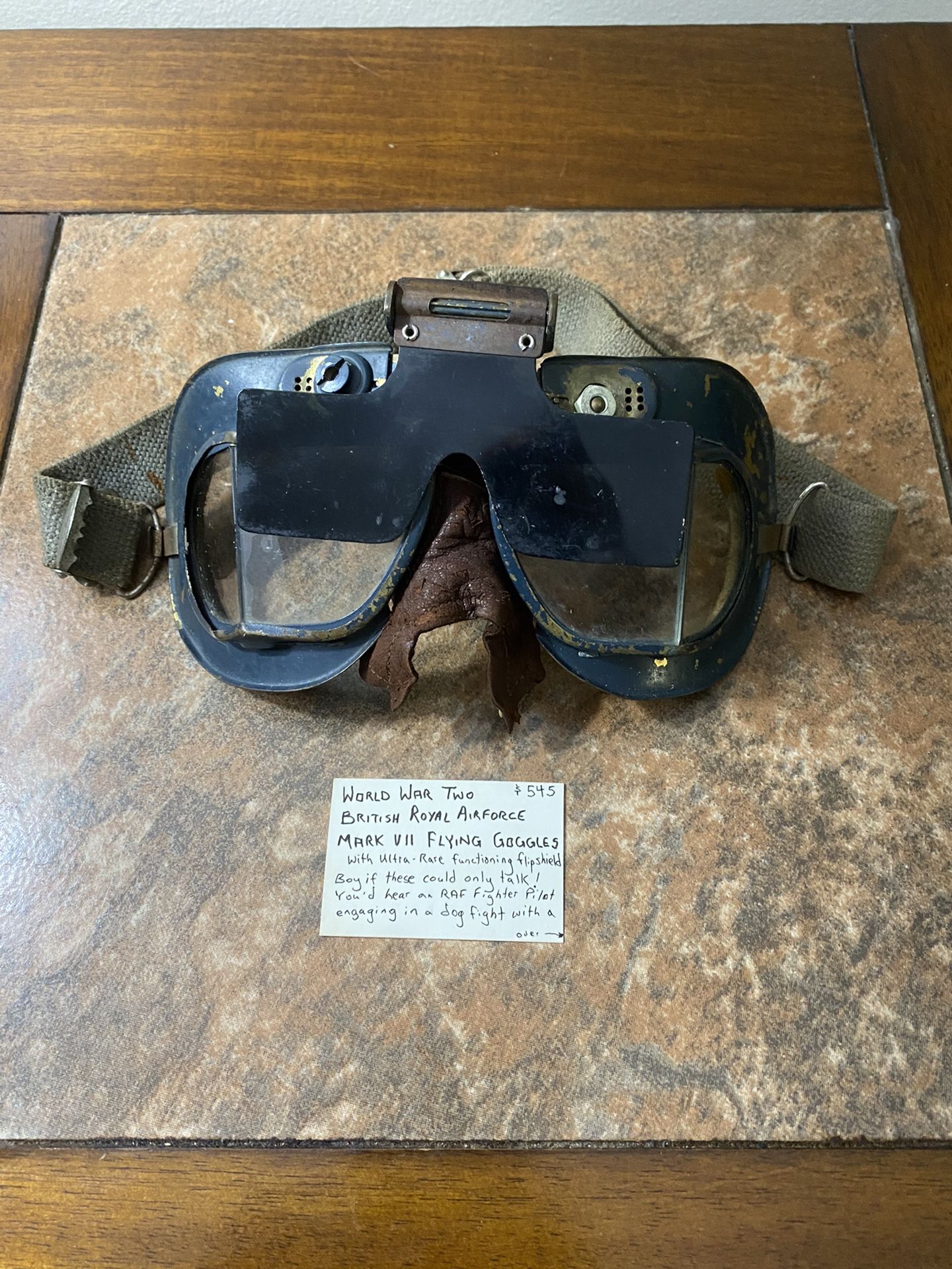 WW2 RAF Mk VII Pilots Goggles With Rare Glare Shield