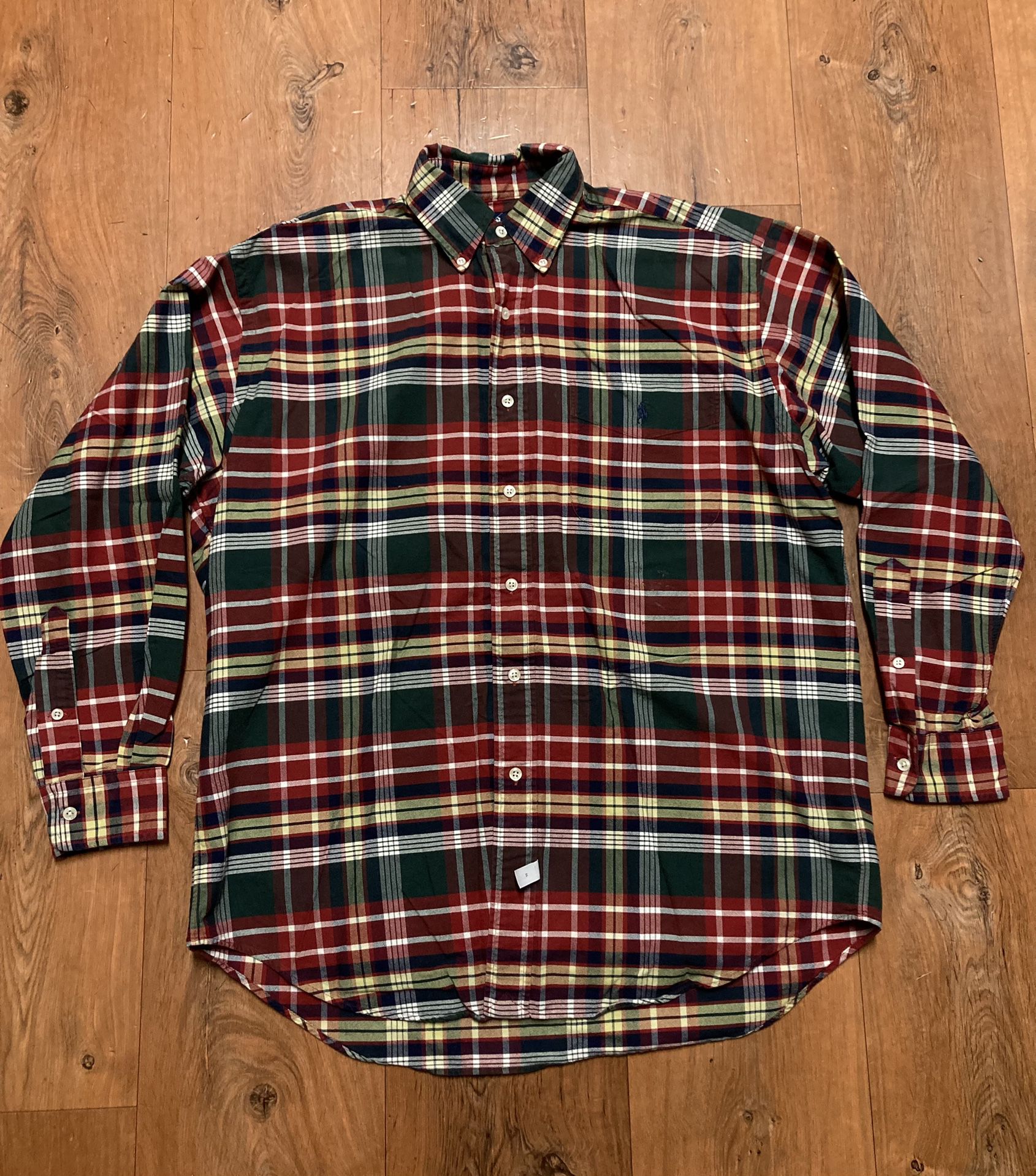 Mens Polo Ralph Lauren Button Down Size Small”The Big Shirt” May Fit XL Plaid Shirt Long Sleeve 100% Cotton