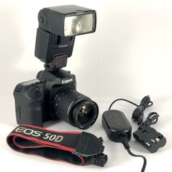 Canon EOS 50D DSLR (BUNDLE) 15.1MP 28-90mm Ultrasonic Zoom Lens EF Canon Speedlite 540 EZ Flash AC Power Adapter Kit EOS 50D Camera Strap  Comp