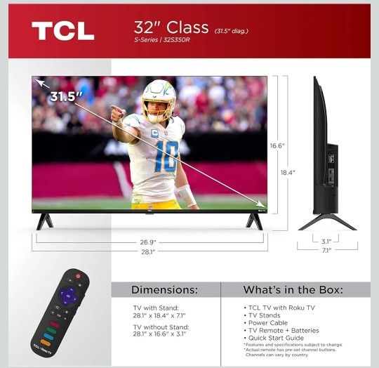 TCL 32-Inch Class S3 1080p LED Smart TV with Roku TV (32S350R, 2023 Model), Compatible with Alexa, Google Assistant, and Apple HomeKit Compatibility, 