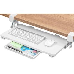 Keyboard Tray Under Desk, 19.7' X 11.81" Small Size Keyboard Drawer with C Clamp-on Mount